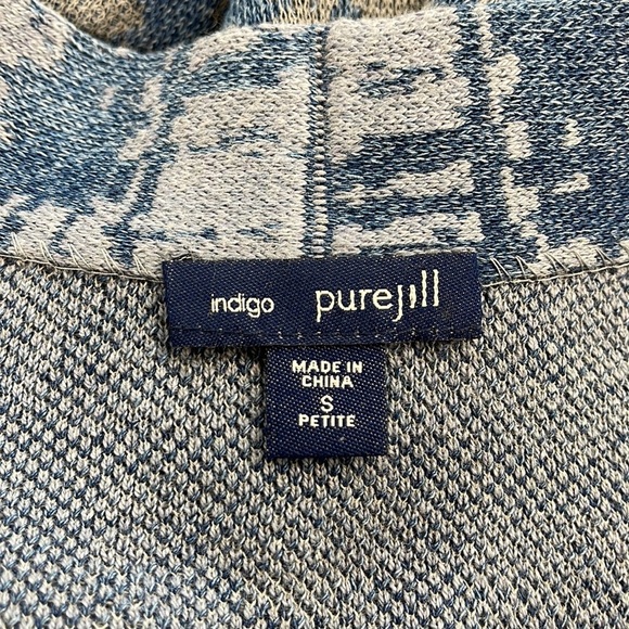 J. Jill Purejill Indigo Blue and Gray Patterned Long Cardigan Sweater Size SP - Picture 10 of 12
